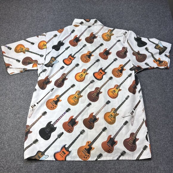 Gibson Tour Wear Shirt Men's L All Over Guitar Print SG Les Paul Dragonfly White - Picture 8 of 8